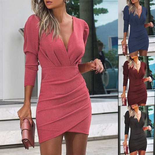 Solid Color Long Sleeve Dress