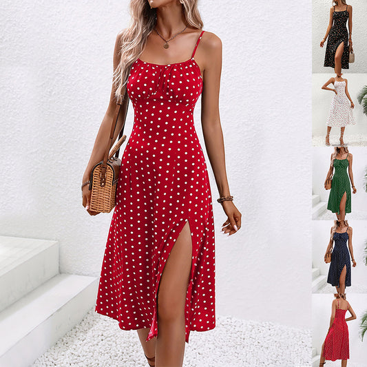 New Polka Dot Print Summer Sexy Slit Dresses