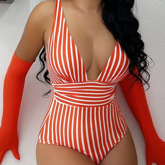 One-piece Swimsuit Sexy Stripes Multi-color Bikini