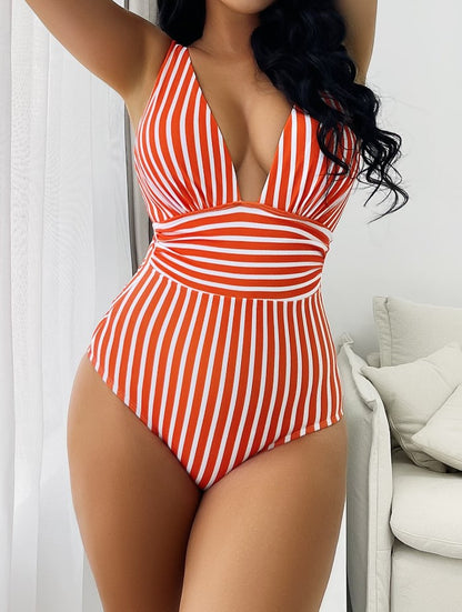 One-piece Swimsuit Sexy Stripes Multi-color Bikini