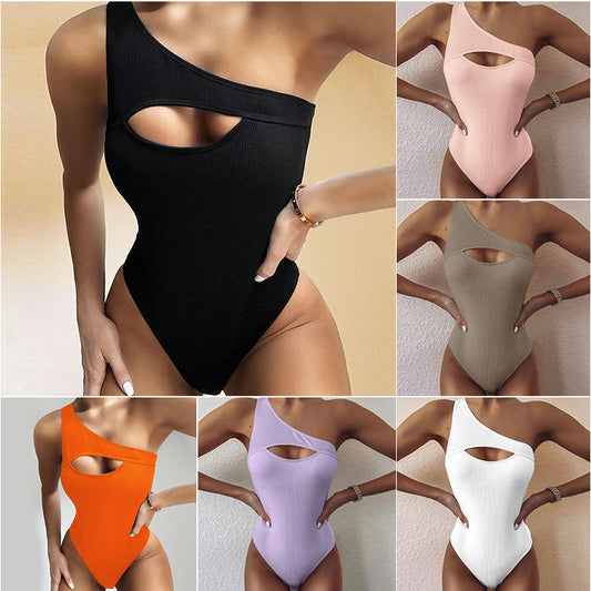 Sleek One-Shoulder Solid Bikini