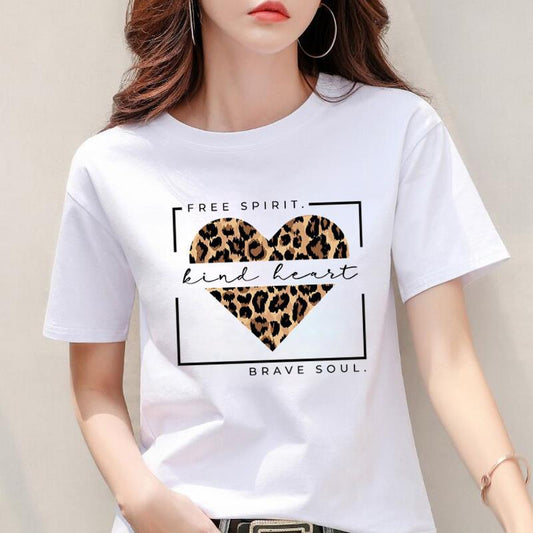Leopard Heart Print Modal Short Sleeve