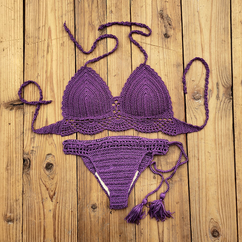 Fashion Solid Handmade Crochet Bikini - Image 4