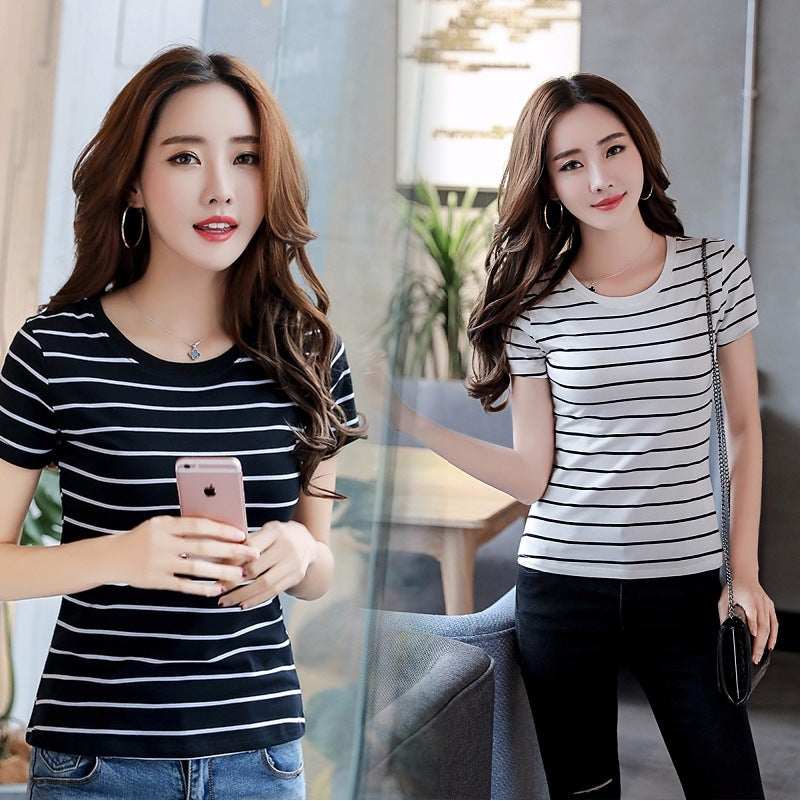 Monochrome Striped Slim-Fit Short-Sleeve Tee