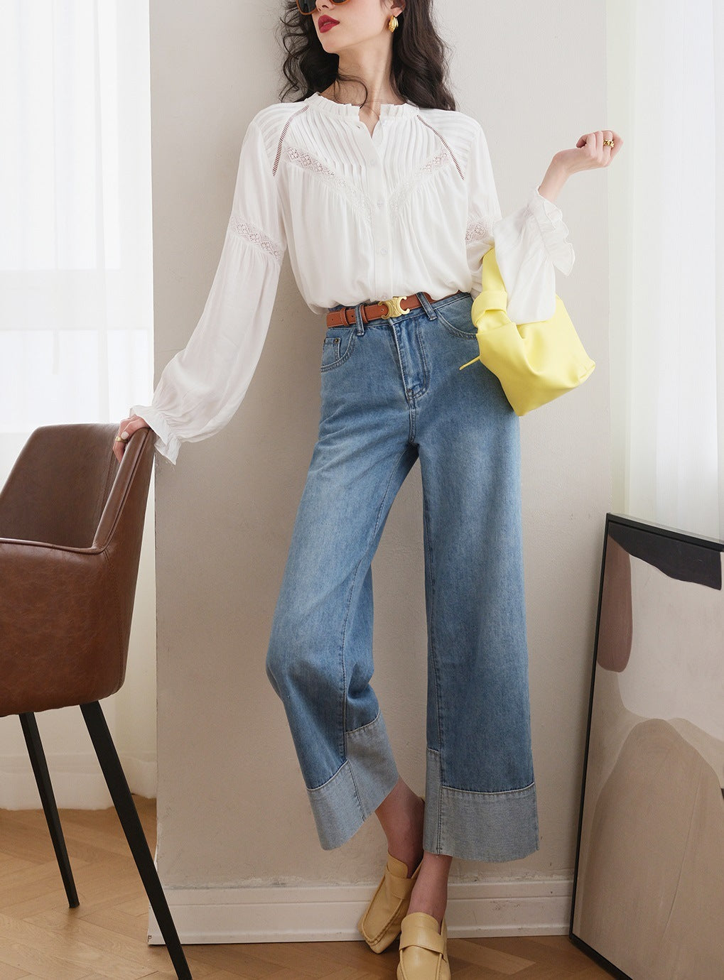 Lace Stitching French Spring Shirt - Image 3