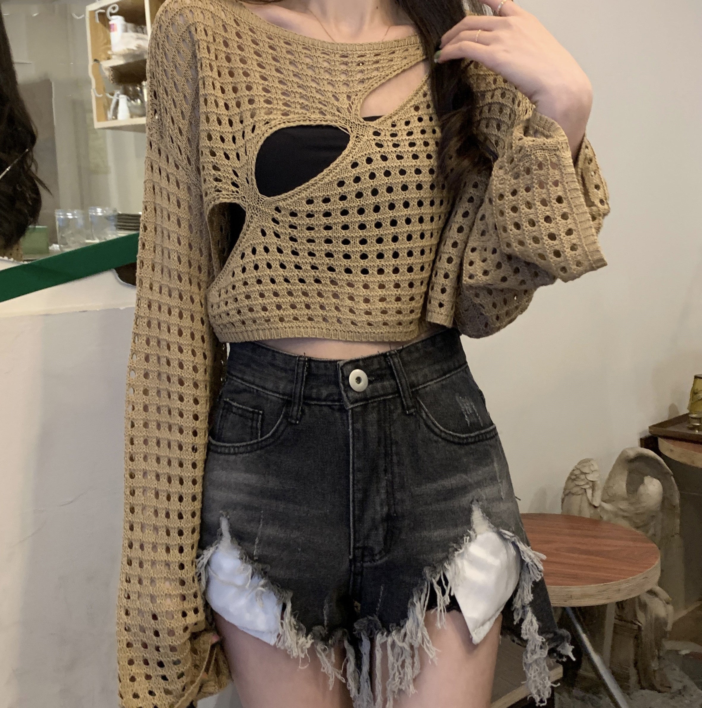 Lazy Style Hollow-Out Sunscreen Blouse - Image 5