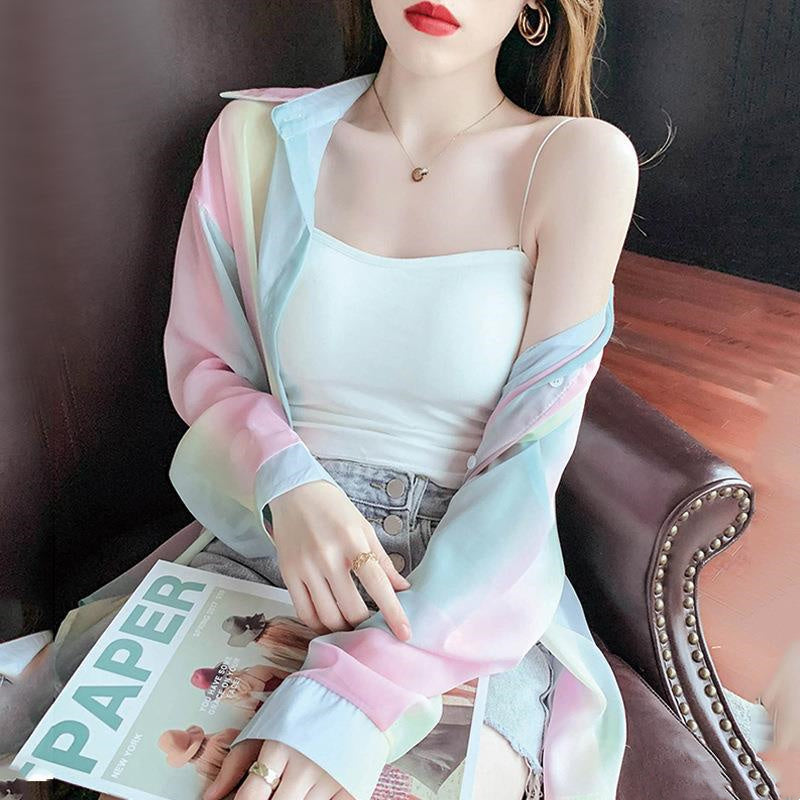 Rainbow Striped Chiffon Sun Shirt - Image 4