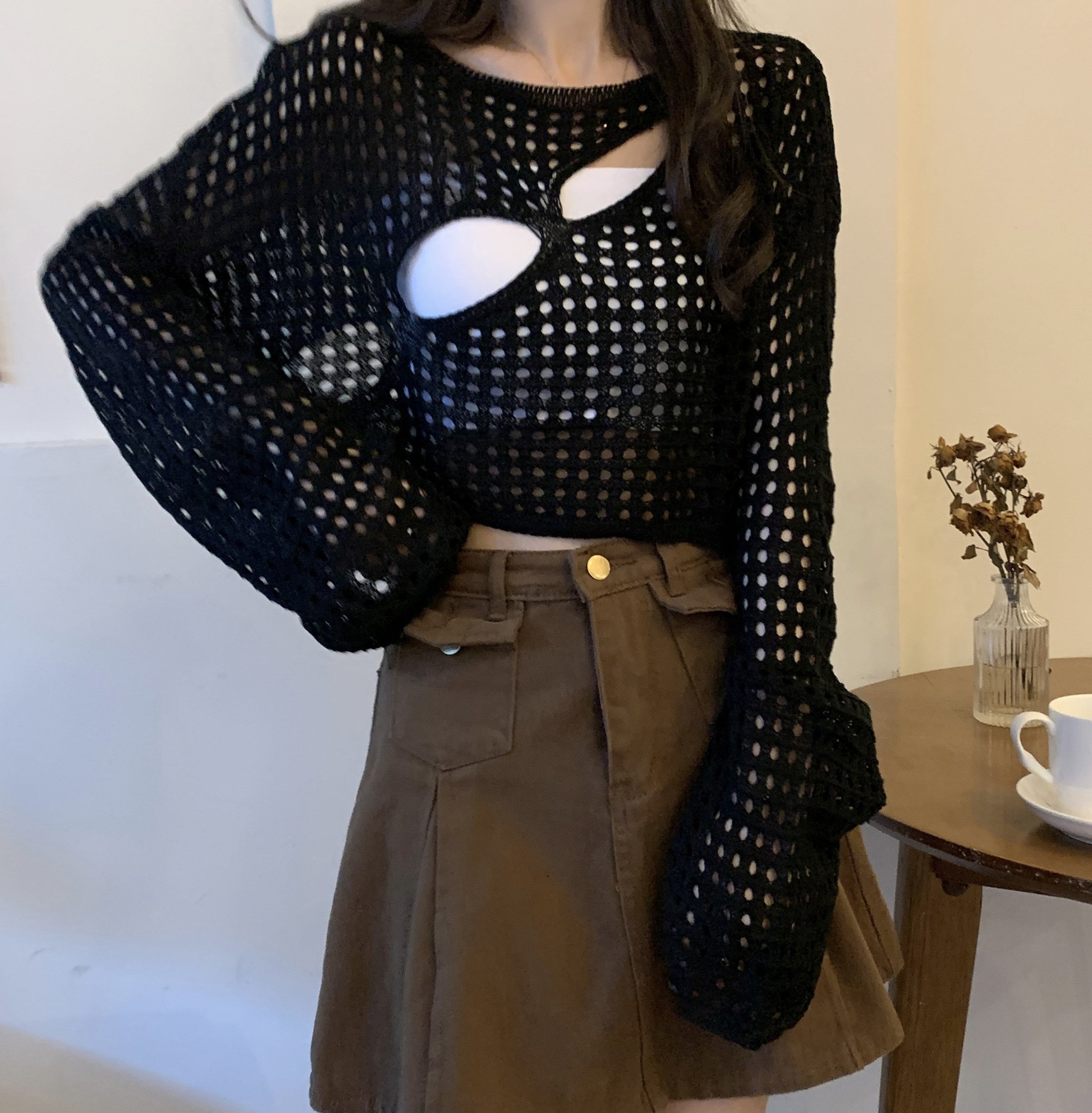 Lazy Style Hollow-Out Sunscreen Blouse - Image 4