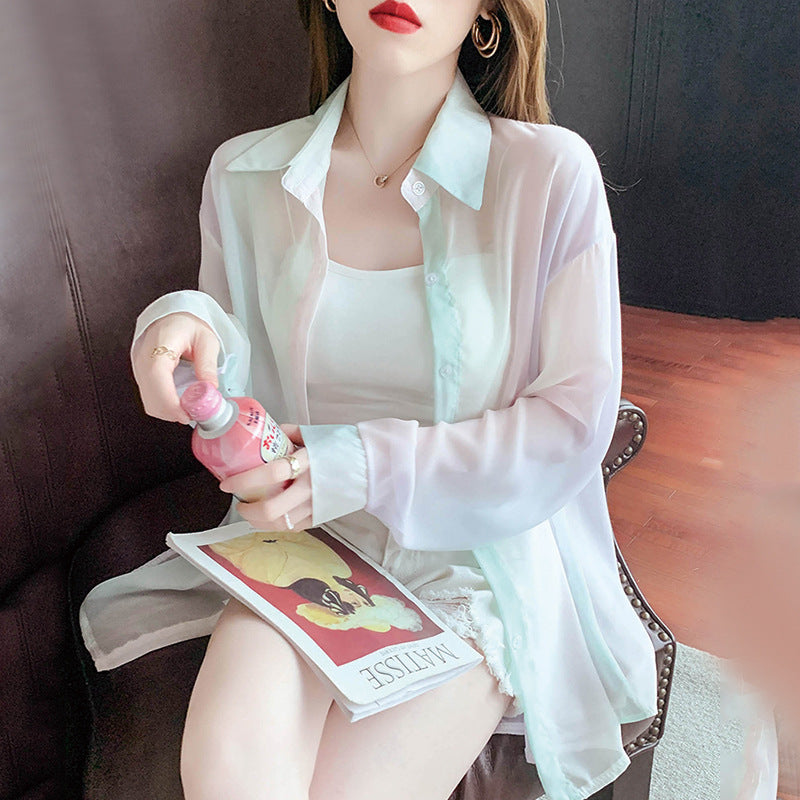 Rainbow Striped Chiffon Sun Shirt