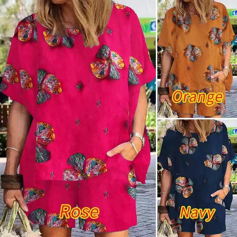 Printed Retro Cotton and Linen Plus Size Clothing Set