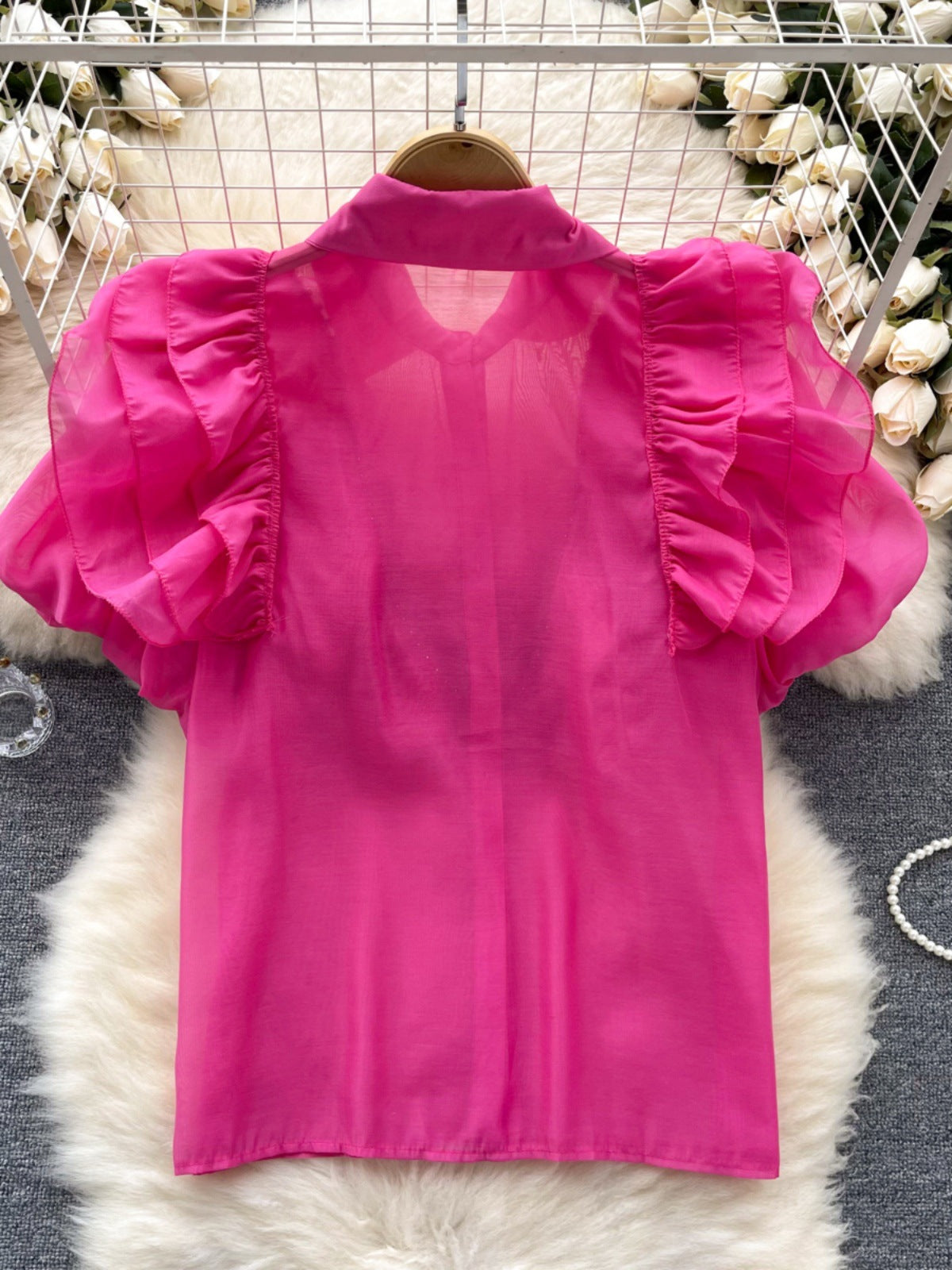 Sheer Puff Sleeve Diamond Top - Image 4