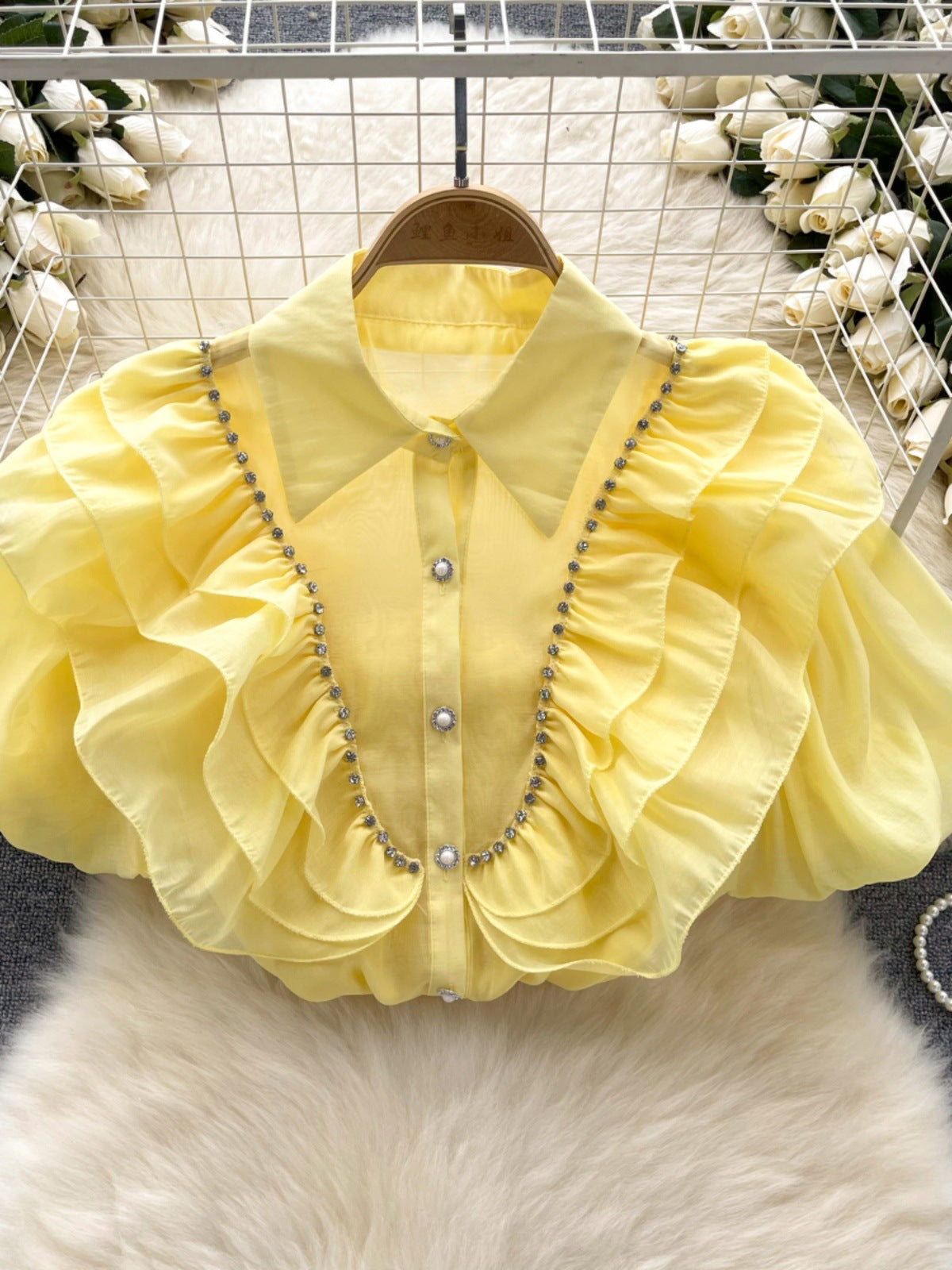 Sheer Puff Sleeve Diamond Top - Image 2