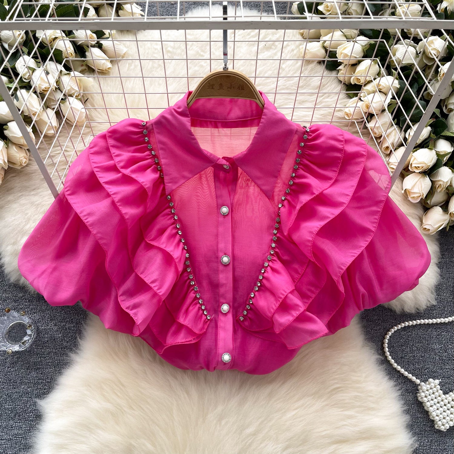 Sheer Puff Sleeve Diamond Top