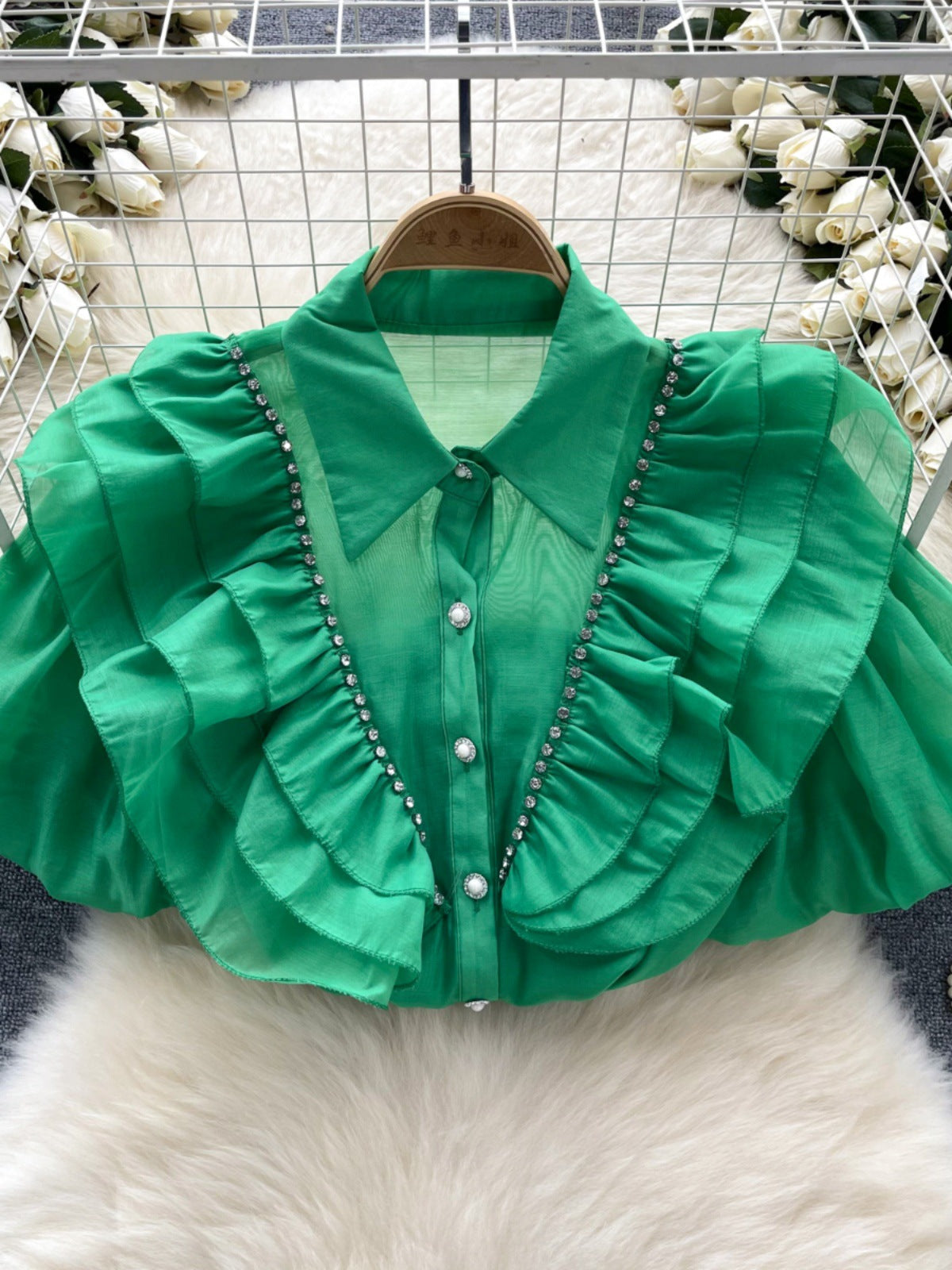 Sheer Puff Sleeve Diamond Top - Image 3