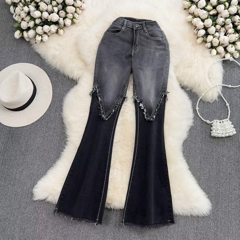 Color-Block High-Waist Bell-Bottom Jeans