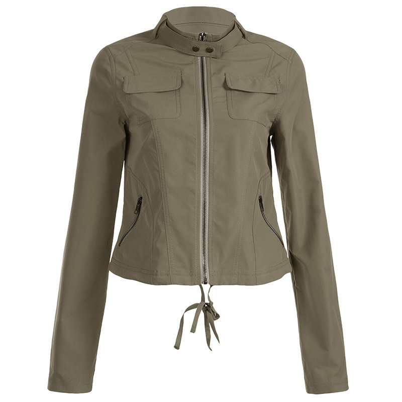 Women's Stand Collar Zipper Pocket Heavy-duty Fashion Jacket - Image 4