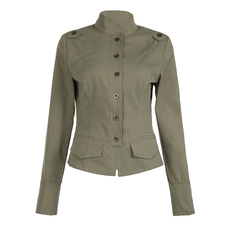 Women's Stand Collar Zipper Pocket Heavy-duty Fashion Jacket - Image 10