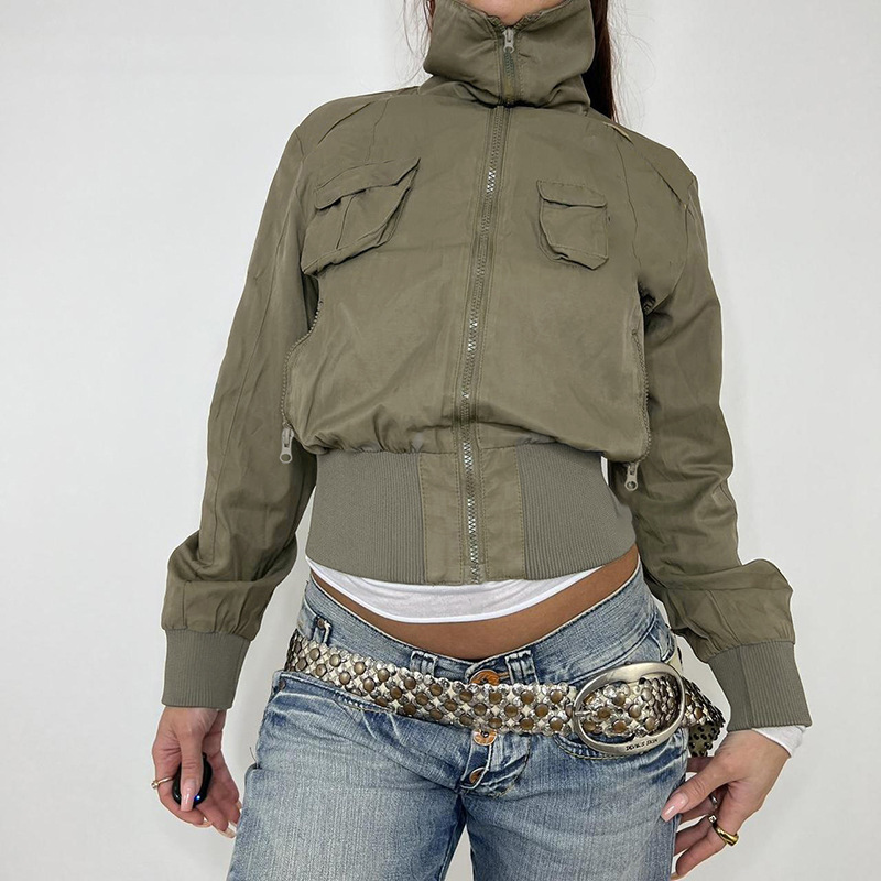 Women's Stand Collar Zipper Pocket Heavy-duty Fashion Jacket - Image 7