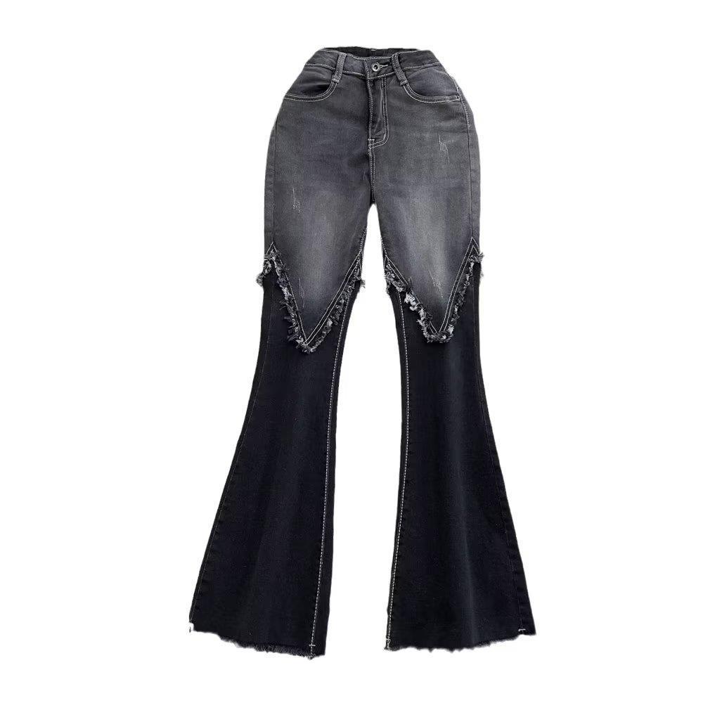 Color-Block High-Waist Bell-Bottom Jeans - Image 3