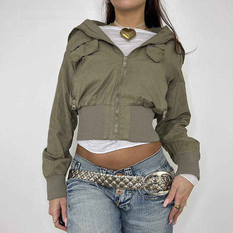 Women's Stand Collar Zipper Pocket Heavy-duty Fashion Jacket - Image 3