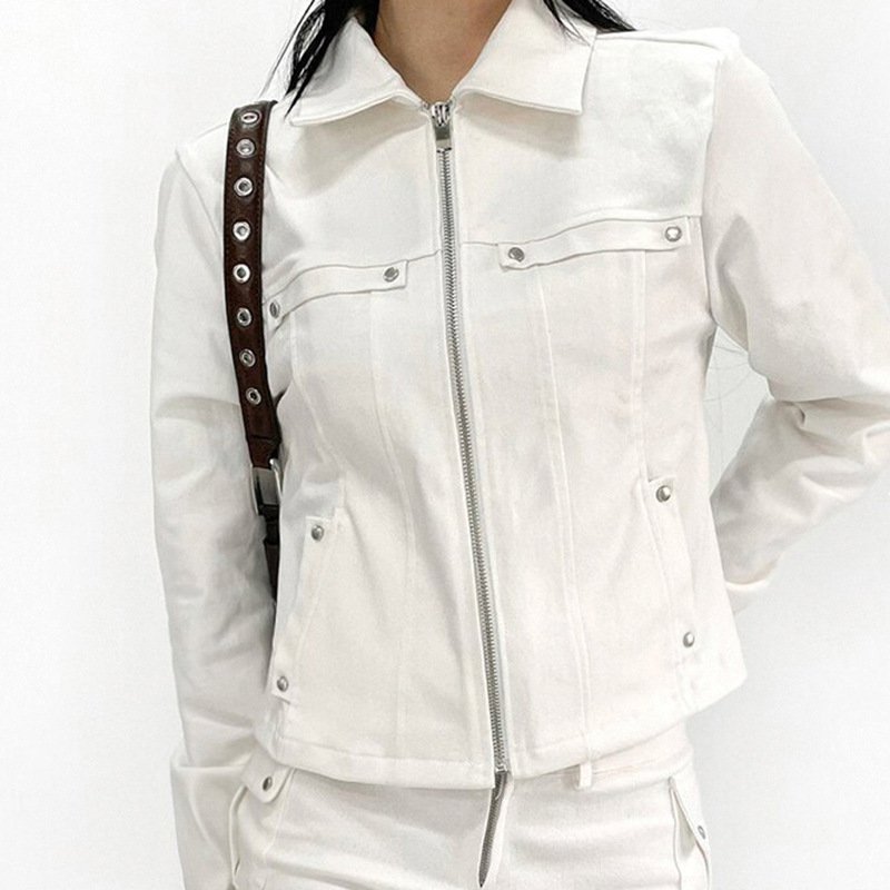 Women's Stand Collar Zipper Pocket Heavy-duty Fashion Jacket - Image 9