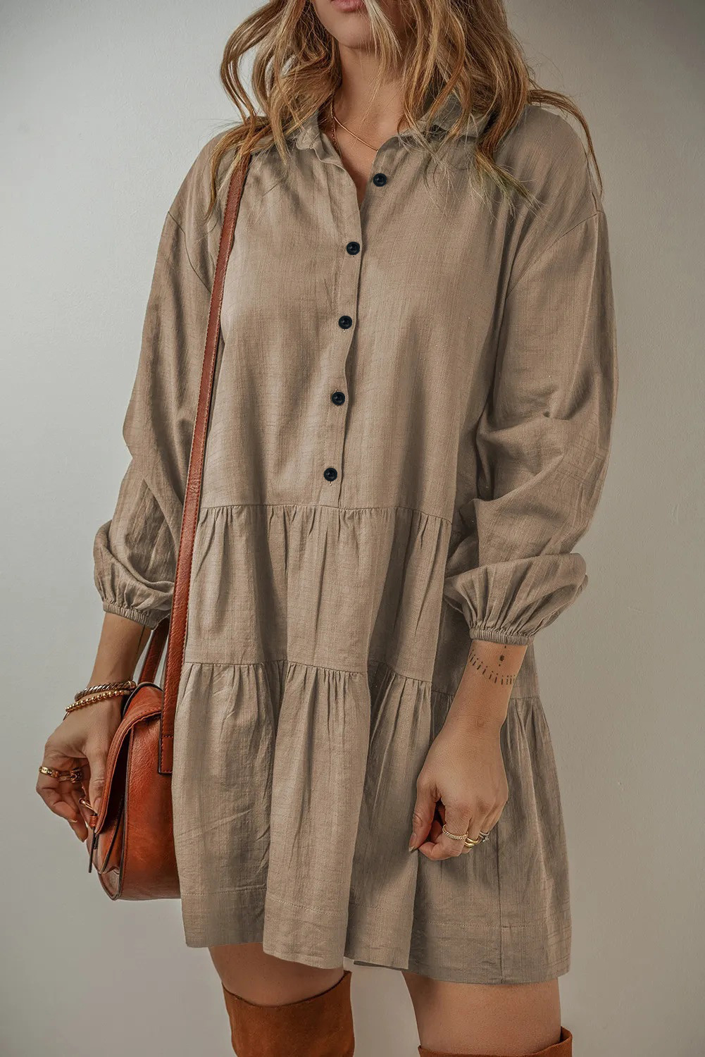 Solid Color Long Sleeve Stitching Dress - Image 6