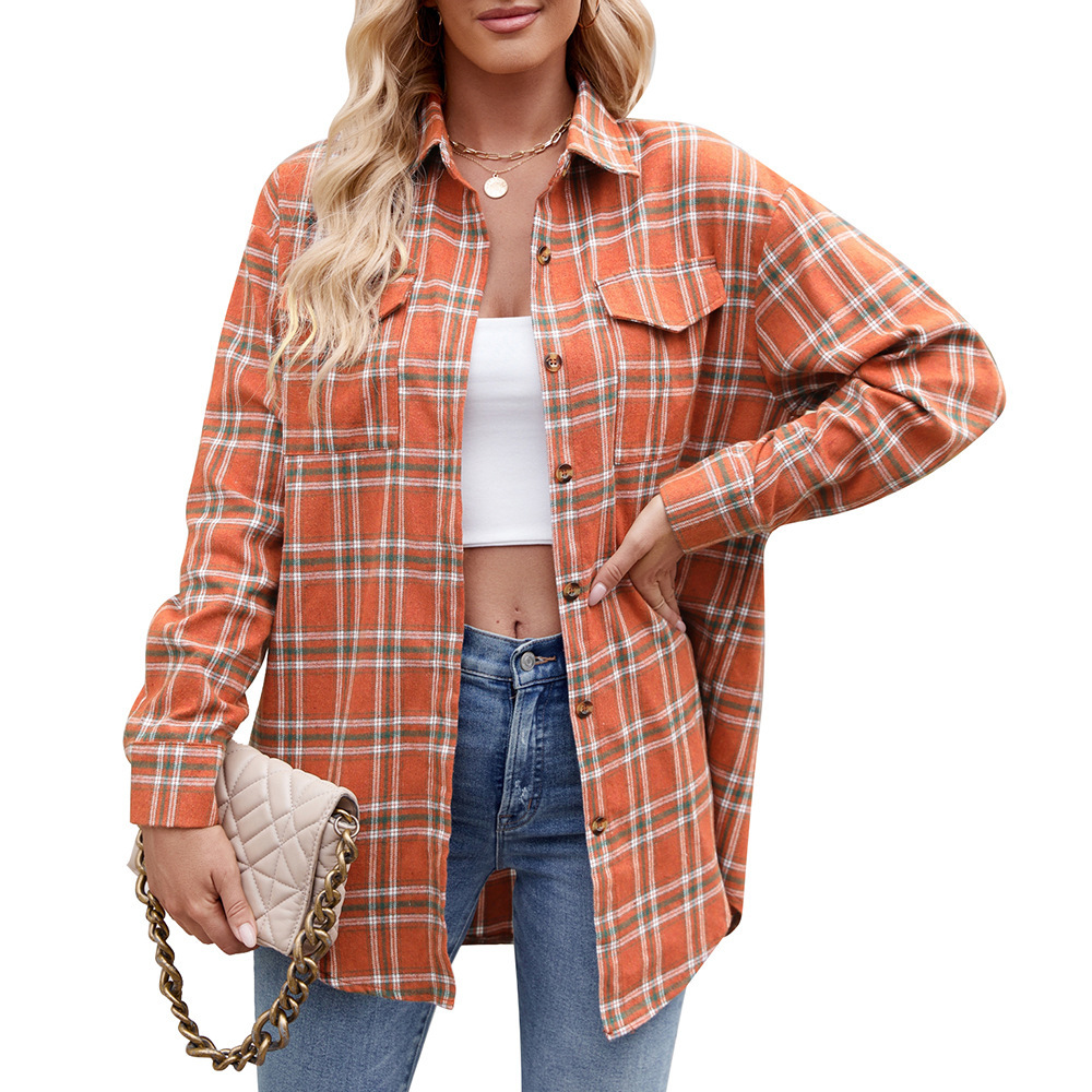 Casual Loose Plaid Pocket Shirt for Women - Image 7