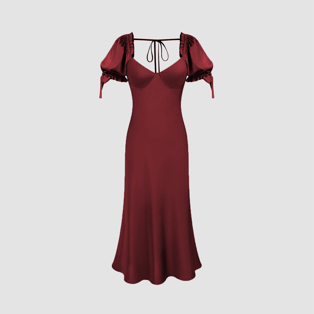 Red Satin Fishtail Party Dress - Image 3