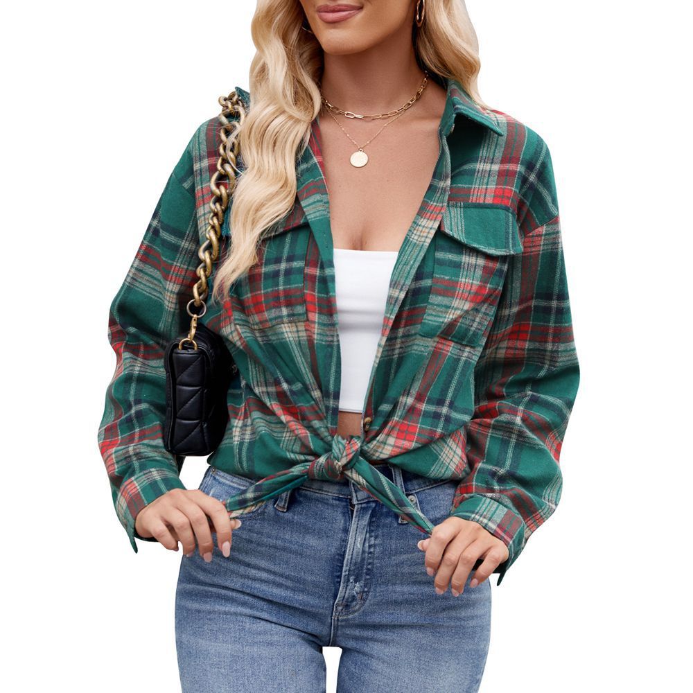 Casual Loose Plaid Pocket Shirt for Women - Image 4