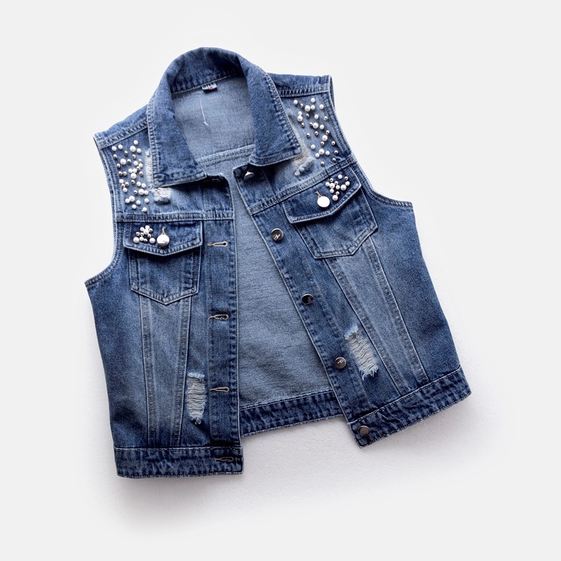 Women's Beaded Denim Vest - Image 2