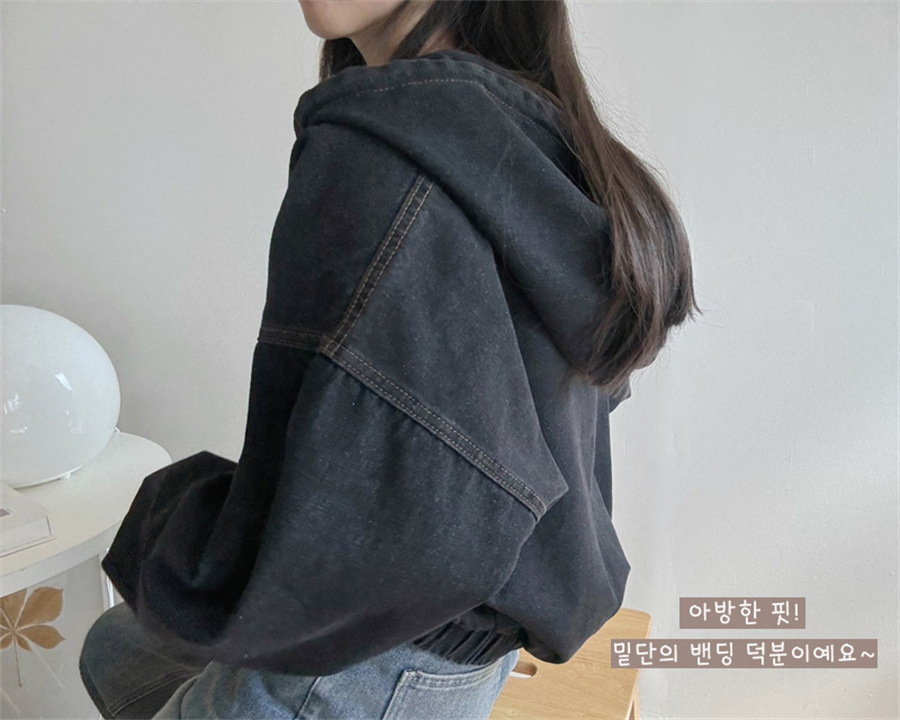 Retro Hooded Denim Jacket Coat - Image 3