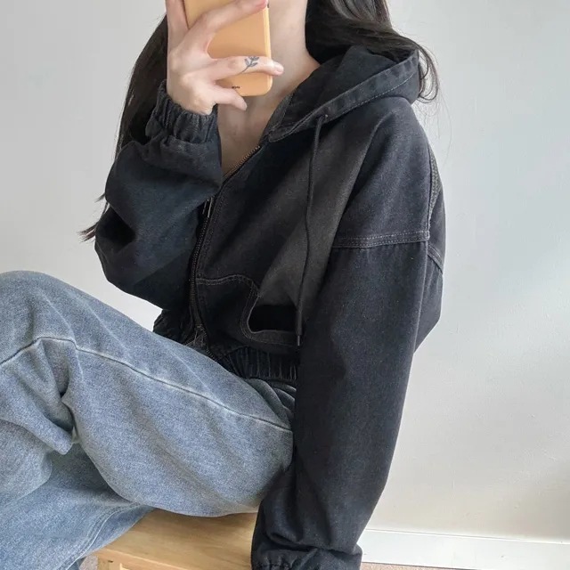 Retro Hooded Denim Jacket Coat - Image 4