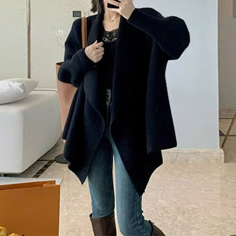 Korean Style Lapel Mid-Length Knitted Cardigan - Image 5