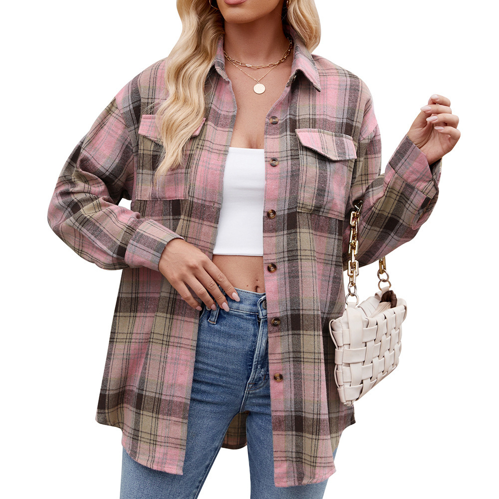 Casual Loose Plaid Pocket Shirt for Women - Image 9