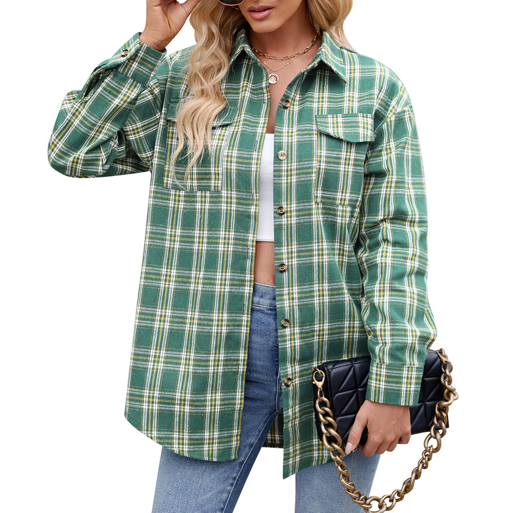 Casual Loose Plaid Pocket Shirt for Women - Image 6