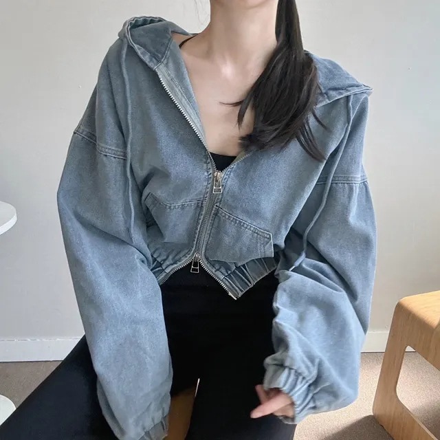 Retro Hooded Denim Jacket Coat