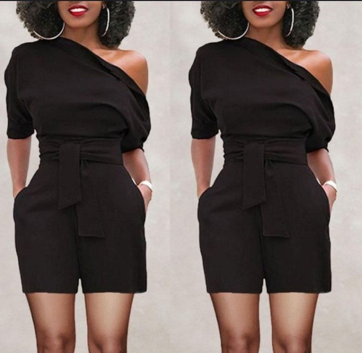 Women's Button Shoulder One-Piece Shorts Set