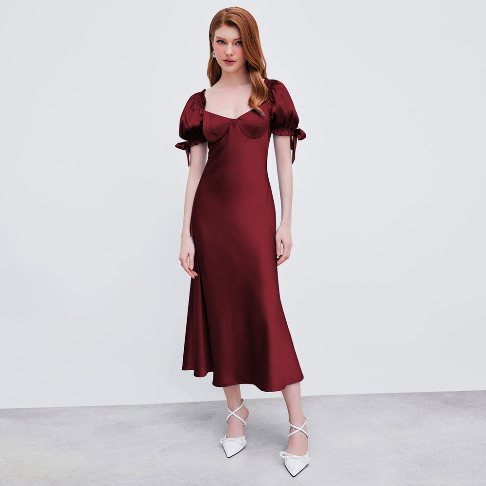 Red Satin Fishtail Party Dress - Image 2
