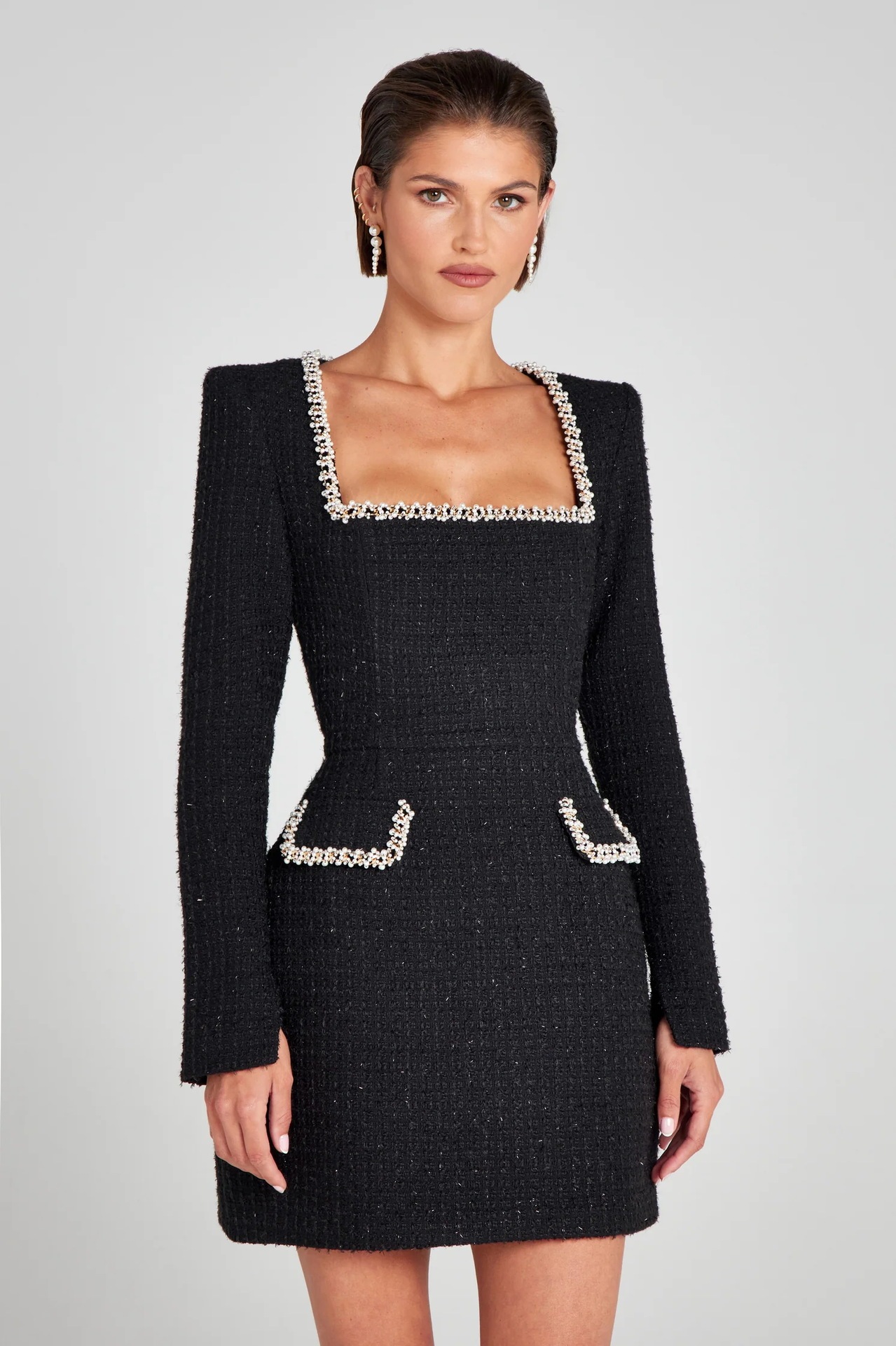 U-Neck Beaded Long Sleeve Dress - Image 4