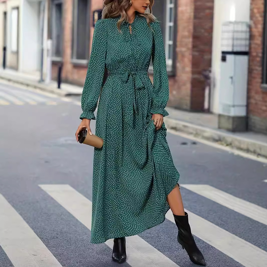 Long Sleeve Dotted Dress - Image 5