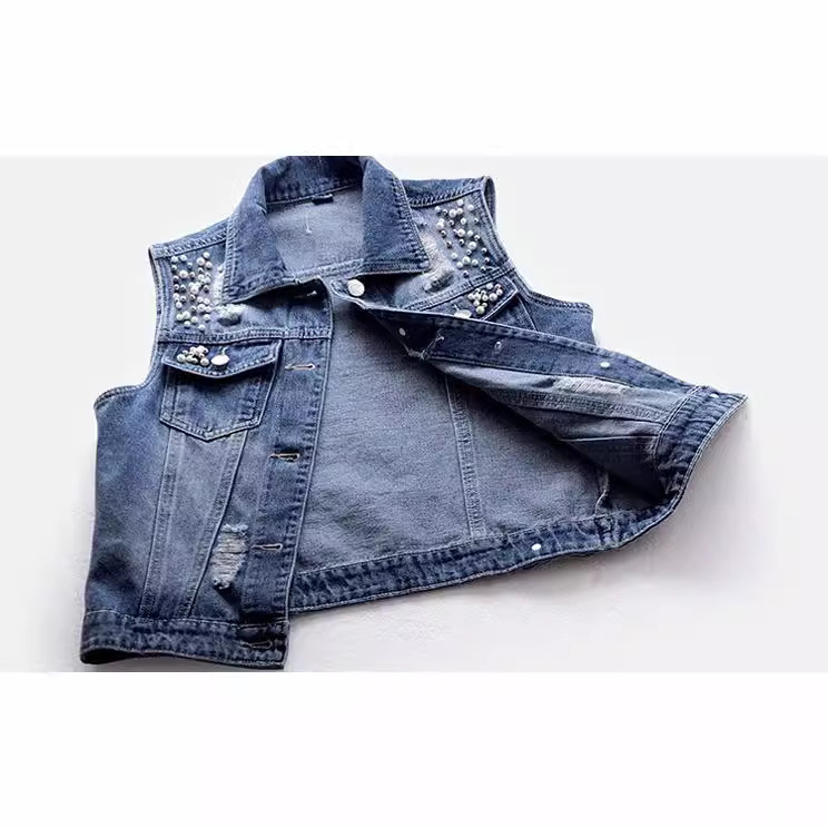 Women's Beaded Denim Vest - Image 6
