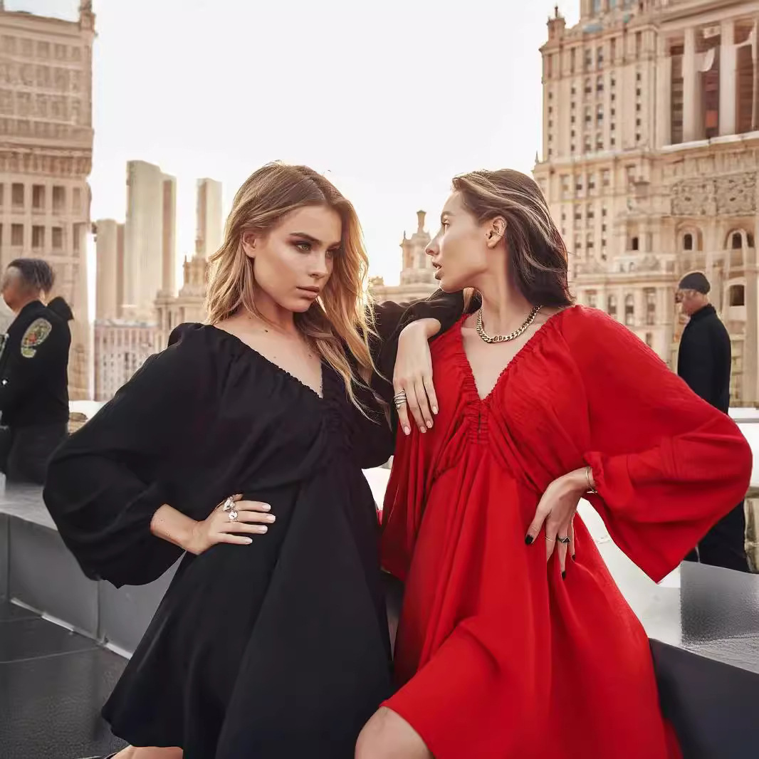 Lantern Sleeve Swing Dress