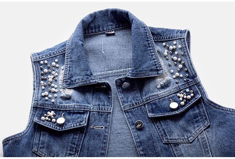 Women's Beaded Denim Vest - Image 5