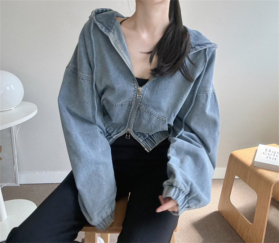 Retro Hooded Denim Jacket Coat - Image 5