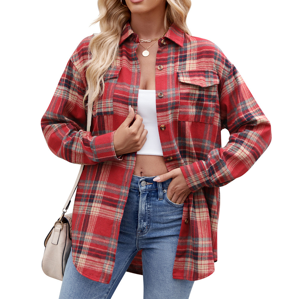 Casual Loose Plaid Pocket Shirt for Women - Image 5