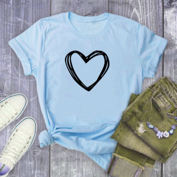 Women's Heart Print Loose T-Shirt - Image 8