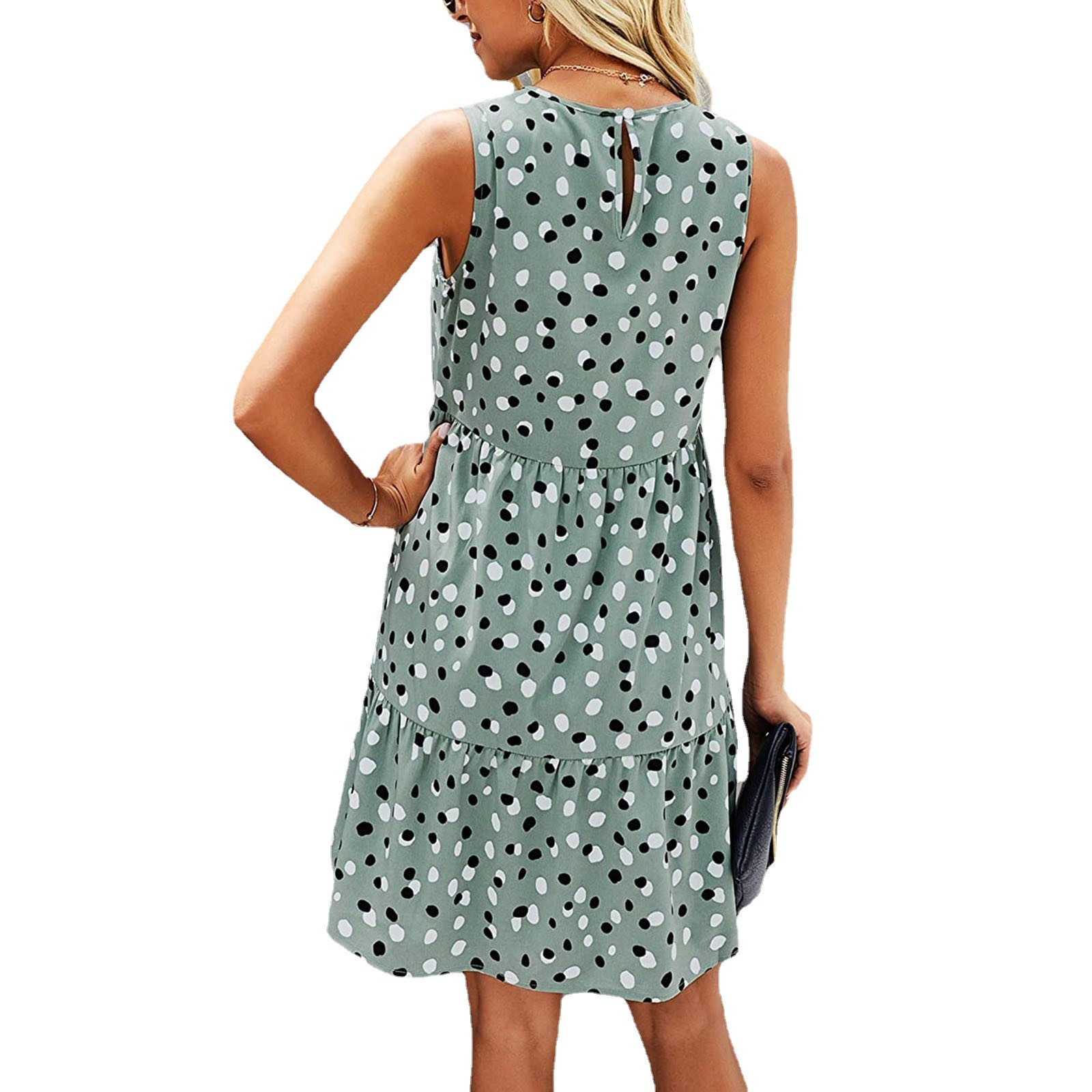 Sleeveless Dot Print Mini Dress - Image 3