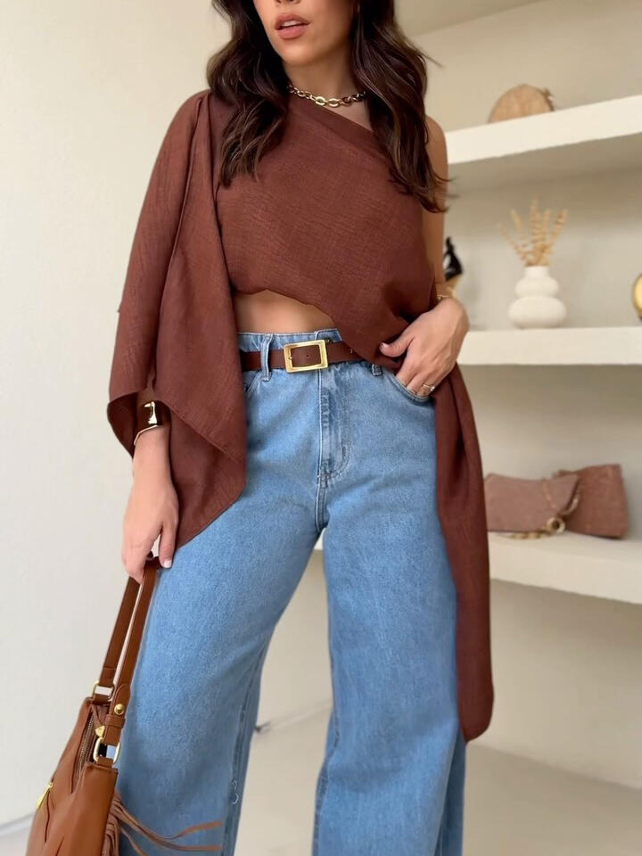 Brown Off-Shoulder Top