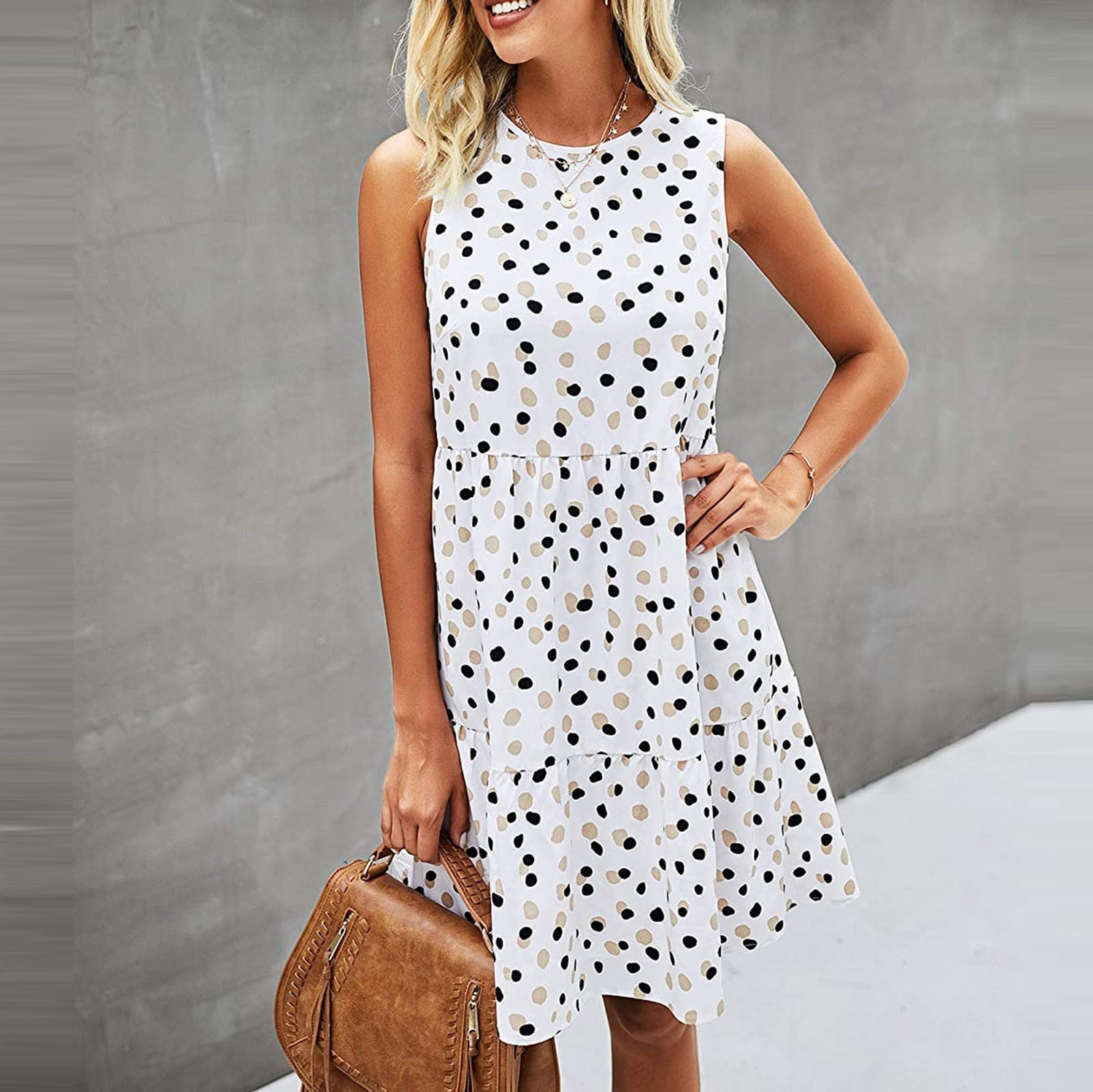 Sleeveless Dot Print Mini Dress