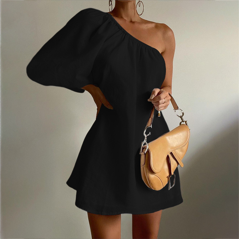 Chic Slant Shoulder Mini Dress - Image 2